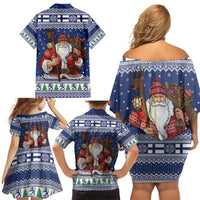 Funny Finland Christmas Family Matching Off Shoulder Short Dress and Hawaiian Shirt Hauskaa Joulua Joulupukki - Wonder Print Shop