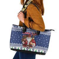 Funny Finland Christmas Leather Tote Bag Hauskaa Joulua Joulupukki - Wonder Print Shop