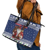 Funny Finland Christmas Leather Tote Bag Hauskaa Joulua Joulupukki - Wonder Print Shop
