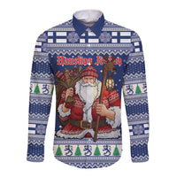 Funny Finland Christmas Long Sleeve Button Shirt Hauskaa Joulua Joulupukki - Wonder Print Shop