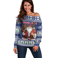Funny Finland Christmas Off Shoulder Sweater Hauskaa Joulua Joulupukki - Wonder Print Shop