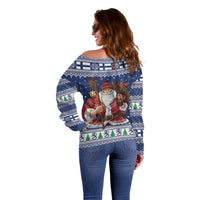 Funny Finland Christmas Off Shoulder Sweater Hauskaa Joulua Joulupukki - Wonder Print Shop