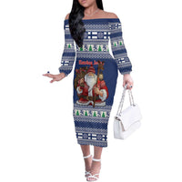 Funny Finland Christmas Off The Shoulder Long Sleeve Dress Hauskaa Joulua Joulupukki - Wonder Print Shop