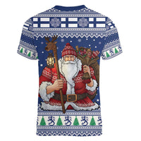 Funny Finland Christmas Women V-Neck T-Shirt Hauskaa Joulua Joulupukki - Wonder Print Shop