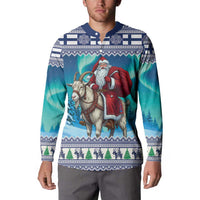 Finland Joulupukki Christmas Button Sweatshirt Riding the Yule Goat - Wonder Print Shop