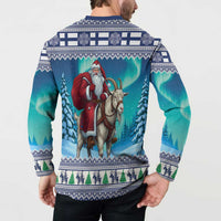 Finland Joulupukki Christmas Button Sweatshirt Riding the Yule Goat - Wonder Print Shop