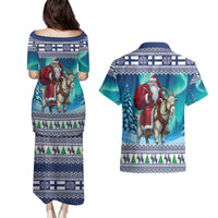 Finland Joulupukki Christmas Couples Matching Puletasi and Hawaiian Shirt Riding the Yule Goat - Wonder Print Shop