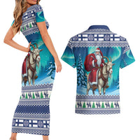 Finland Joulupukki Christmas Couples Matching Short Sleeve Bodycon Dress and Hawaiian Shirt Riding the Yule Goat - Wonder Print Shop