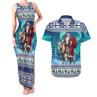 Finland Joulupukki Christmas Couples Matching Tank Maxi Dress and Hawaiian Shirt Riding the Yule Goat - Wonder Print Shop