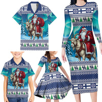 Finland Joulupukki Christmas Family Matching Long Sleeve Bodycon Dress and Hawaiian Shirt Riding the Yule Goat - Wonder Print Shop