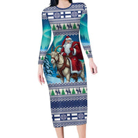 Finland Joulupukki Christmas Family Matching Long Sleeve Bodycon Dress and Hawaiian Shirt Riding the Yule Goat - Wonder Print Shop