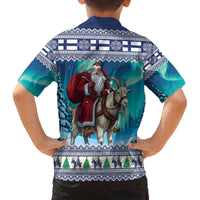 Finland Joulupukki Christmas Family Matching Off The Shoulder Long Sleeve Dress and Hawaiian Shirt Riding the Yule Goat - Wonder Print Shop