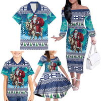 Finland Joulupukki Christmas Family Matching Off The Shoulder Long Sleeve Dress and Hawaiian Shirt Riding the Yule Goat - Wonder Print Shop