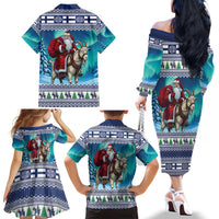 Finland Joulupukki Christmas Family Matching Off The Shoulder Long Sleeve Dress and Hawaiian Shirt Riding the Yule Goat - Wonder Print Shop