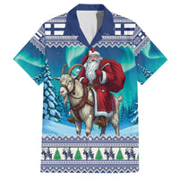 Finland Joulupukki Christmas Family Matching Off The Shoulder Long Sleeve Dress and Hawaiian Shirt Riding the Yule Goat - Wonder Print Shop
