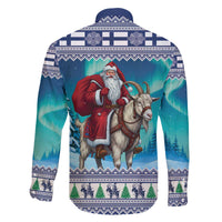 Finland Joulupukki Christmas Family Matching Off The Shoulder Long Sleeve Dress and Hawaiian Shirt Riding the Yule Goat - Wonder Print Shop