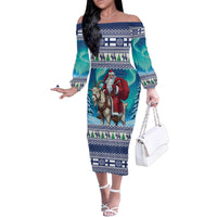 Finland Joulupukki Christmas Family Matching Off The Shoulder Long Sleeve Dress and Hawaiian Shirt Riding the Yule Goat - Wonder Print Shop