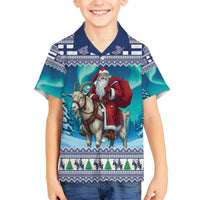Finland Joulupukki Christmas Family Matching Off The Shoulder Long Sleeve Dress and Hawaiian Shirt Riding the Yule Goat - Wonder Print Shop