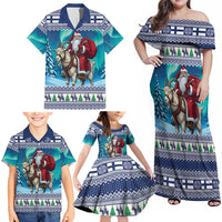 Finland Joulupukki Christmas Family Matching Off Shoulder Maxi Dress and Hawaiian Shirt Riding the Yule Goat - Wonder Print Shop