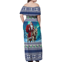 Finland Joulupukki Christmas Family Matching Off Shoulder Maxi Dress and Hawaiian Shirt Riding the Yule Goat - Wonder Print Shop