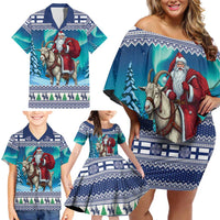Finland Joulupukki Christmas Family Matching Off Shoulder Short Dress and Hawaiian Shirt Riding the Yule Goat - Wonder Print Shop