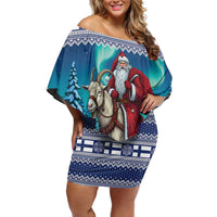 Finland Joulupukki Christmas Family Matching Off Shoulder Short Dress and Hawaiian Shirt Riding the Yule Goat - Wonder Print Shop