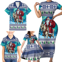 Finland Joulupukki Christmas Family Matching Short Sleeve Bodycon Dress and Hawaiian Shirt Riding the Yule Goat - Wonder Print Shop