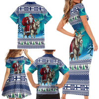 Finland Joulupukki Christmas Family Matching Short Sleeve Bodycon Dress and Hawaiian Shirt Riding the Yule Goat - Wonder Print Shop