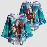 Finland Joulupukki Christmas Kimono Sleeve Blouse Riding the Yule Goat - Wonder Print Shop