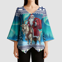 Finland Joulupukki Christmas Kimono Sleeve Blouse Riding the Yule Goat - Wonder Print Shop