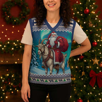 Finland Joulupukki Christmas Knitted V-Neck Vest Riding the Yule Goat - Wonder Print Shop