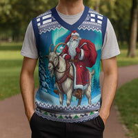 Finland Joulupukki Christmas Knitted V-Neck Vest Riding the Yule Goat - Wonder Print Shop