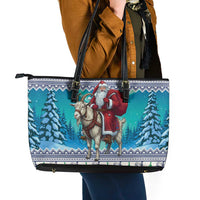 Finland Joulupukki Christmas Leather Tote Bag Riding the Yule Goat - Wonder Print Shop