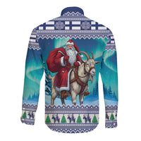 Finland Joulupukki Christmas Long Sleeve Button Shirt Riding the Yule Goat - Wonder Print Shop