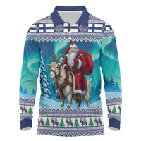 Finland Joulupukki Christmas Long Sleeve Polo Shirt Riding the Yule Goat - Wonder Print Shop