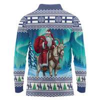Finland Joulupukki Christmas Long Sleeve Polo Shirt Riding the Yule Goat - Wonder Print Shop