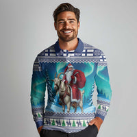 Finland Joulupukki Christmas Long Sleeve Polo Shirt Riding the Yule Goat - Wonder Print Shop