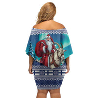 Finland Joulupukki Christmas Off Shoulder Short Dress Riding the Yule Goat - Wonder Print Shop