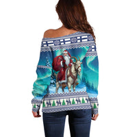 Finland Joulupukki Christmas Off Shoulder Sweater Riding the Yule Goat - Wonder Print Shop