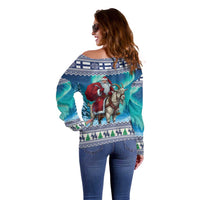 Finland Joulupukki Christmas Off Shoulder Sweater Riding the Yule Goat - Wonder Print Shop