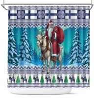 Finland Joulupukki Christmas Shower Curtain Riding the Yule Goat - Wonder Print Shop