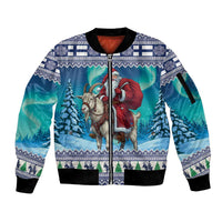 Finland Joulupukki Christmas Sleeve Zip Bomber Jacket Riding the Yule Goat - Wonder Print Shop