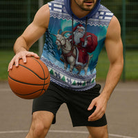 Finland Joulupukki Christmas Sleeveless Hoodie Riding the Yule Goat - Wonder Print Shop