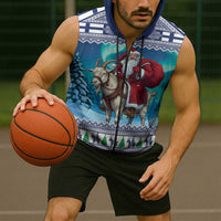 Finland Joulupukki Christmas Sleeveless Zip Hoodie Riding the Yule Goat - Wonder Print Shop