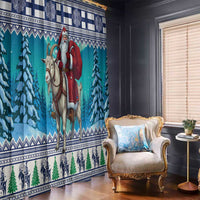 Finland Joulupukki Christmas Window Curtain Riding the Yule Goat - Wonder Print Shop