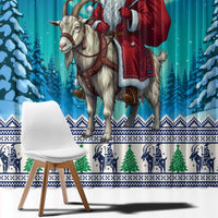 Finland Joulupukki Christmas Window Curtain Riding the Yule Goat - Wonder Print Shop