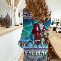 Finland Joulupukki Christmas Women Casual Shirt Riding the Yule Goat - Wonder Print Shop