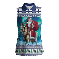 Finland Joulupukki Christmas Women Sleeveless Polo Shirt Riding the Yule Goat - Wonder Print Shop