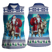 Finland Joulupukki Christmas Women Sleeveless Polo Shirt Riding the Yule Goat - Wonder Print Shop