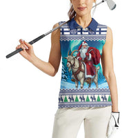 Finland Joulupukki Christmas Women Sleeveless Polo Shirt Riding the Yule Goat - Wonder Print Shop